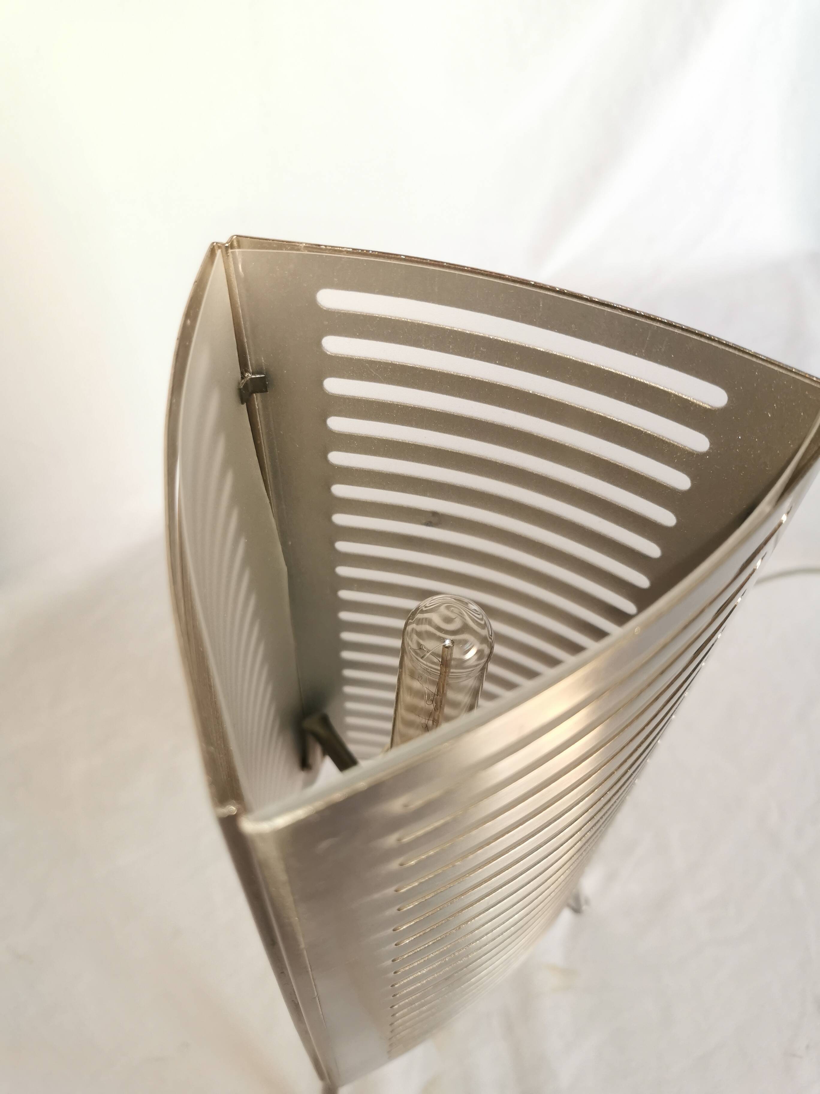 Openwork stainless steel table lamp, Sweden, 1990