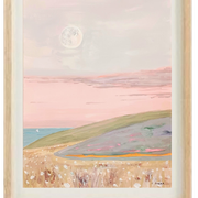 Painting in pastel colors representing a landscape by the sea at dusk.