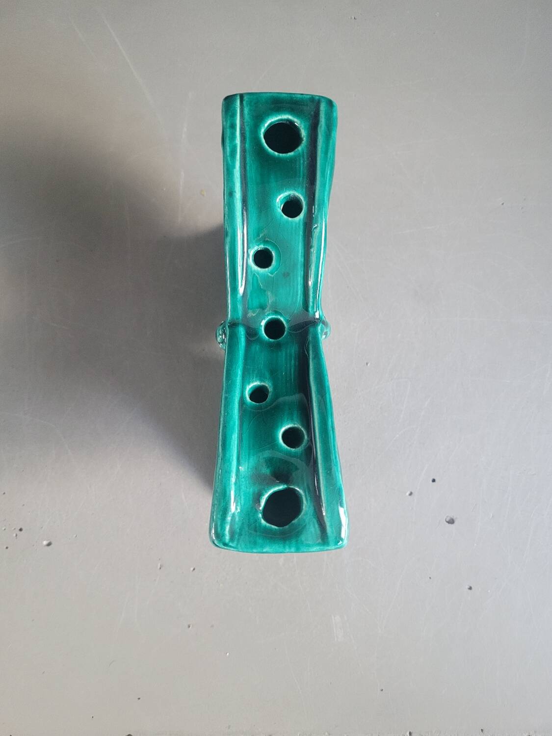 Green glazed ceramic butterfly flower frog