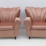 Pair of Mid-Century Modern Italian Satin Armchairs, 1950s