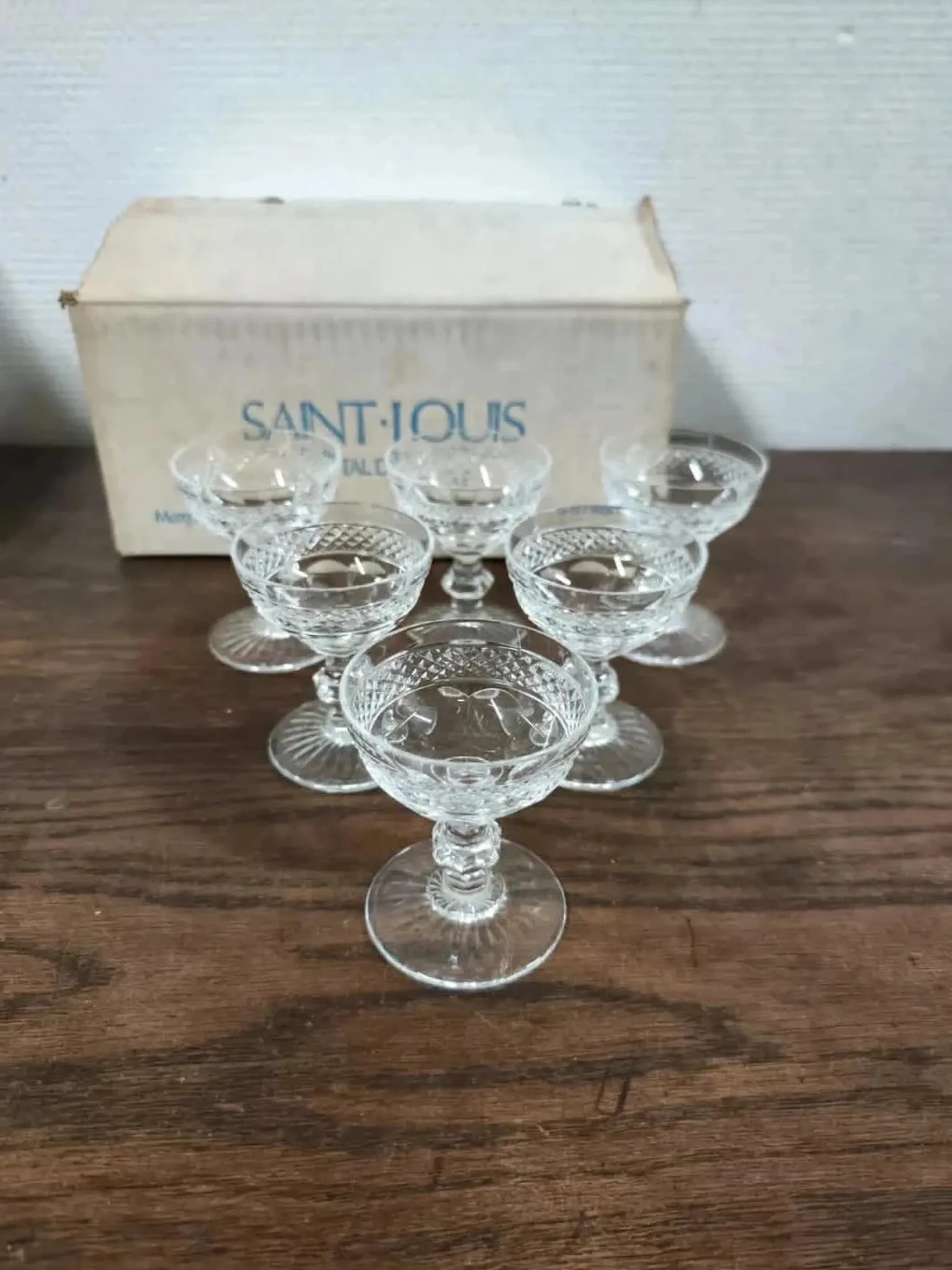 6 crystal digestif glasses from Saint Louis Trianon.