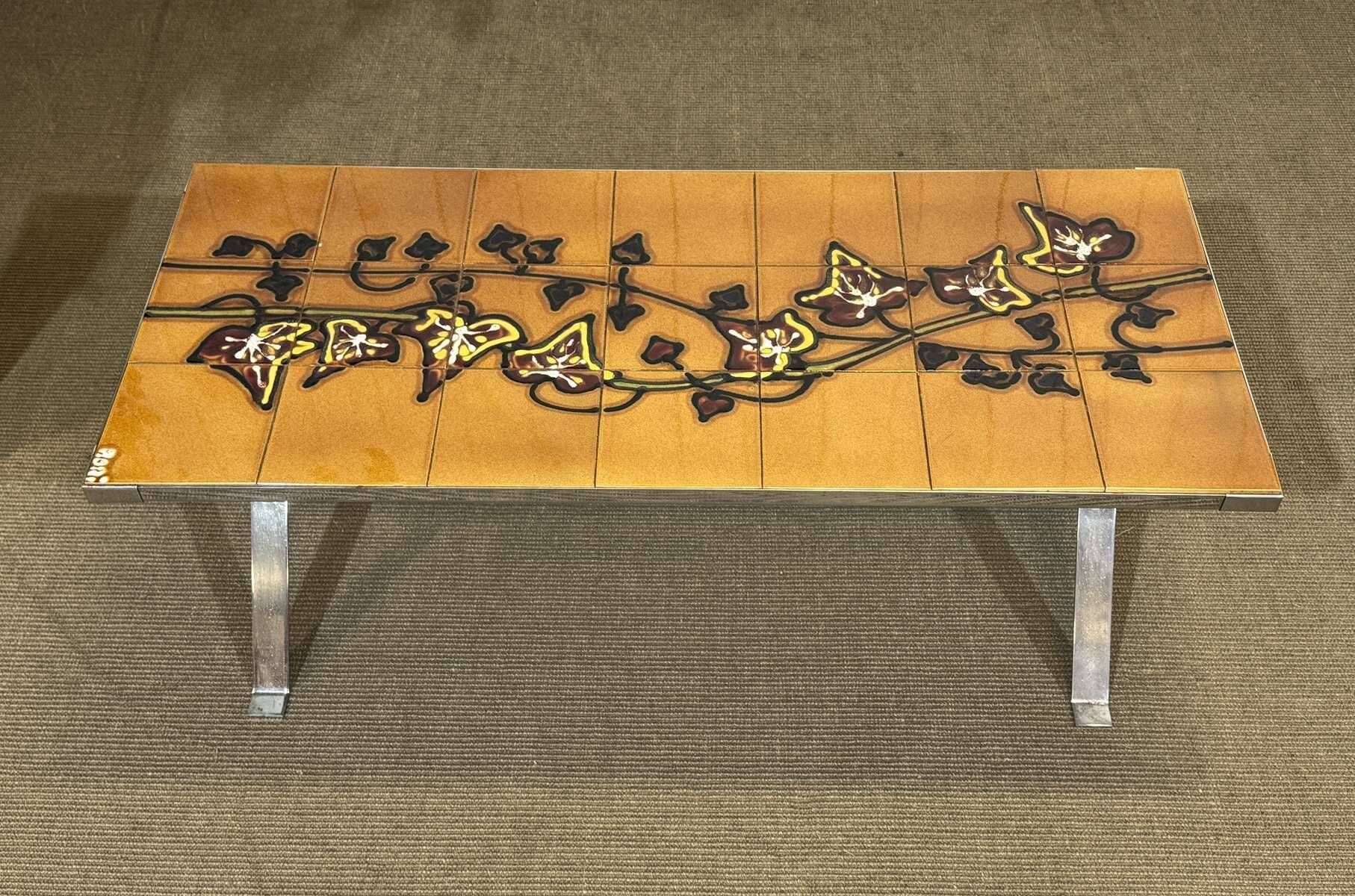 1970s coffee table, tiled top and chrome metal base.