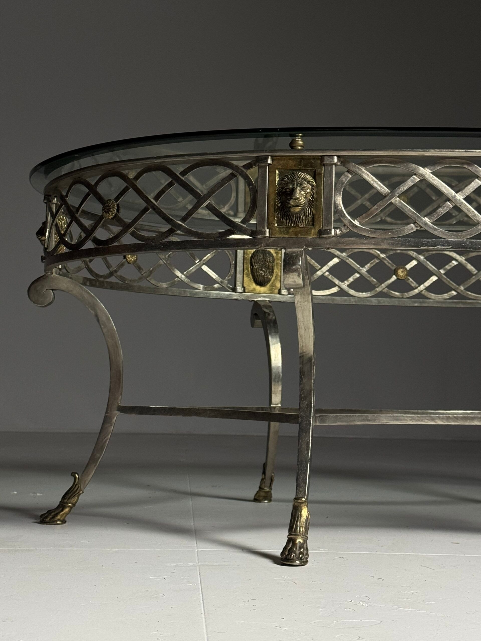 Empire style coffee table metal with glass top