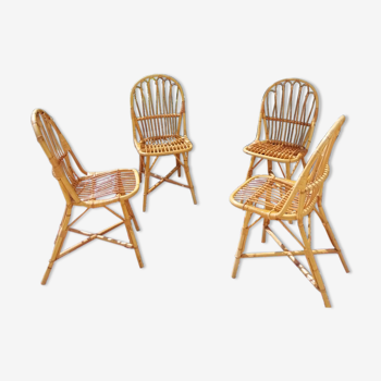 Série de 4 chaises en rotin vintage