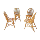 Series of 4 vintage rattan chairs.