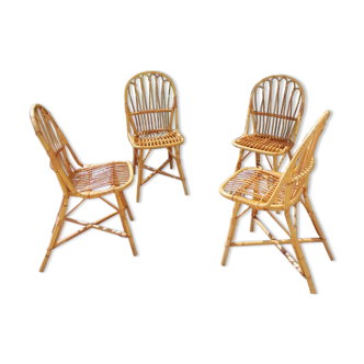 Series of 4 vintage rattan chairs.