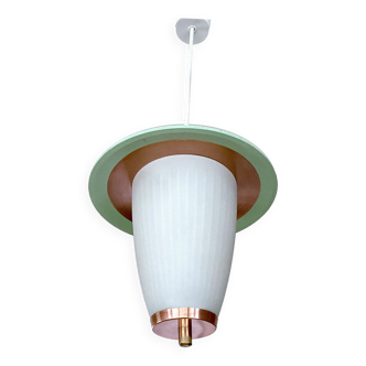 Suspension vintage annees 50, vert cuivre opaline