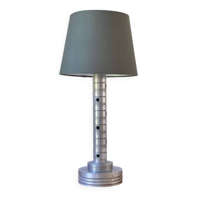 Lampe industrielle métal poli et tissu kaki vintage