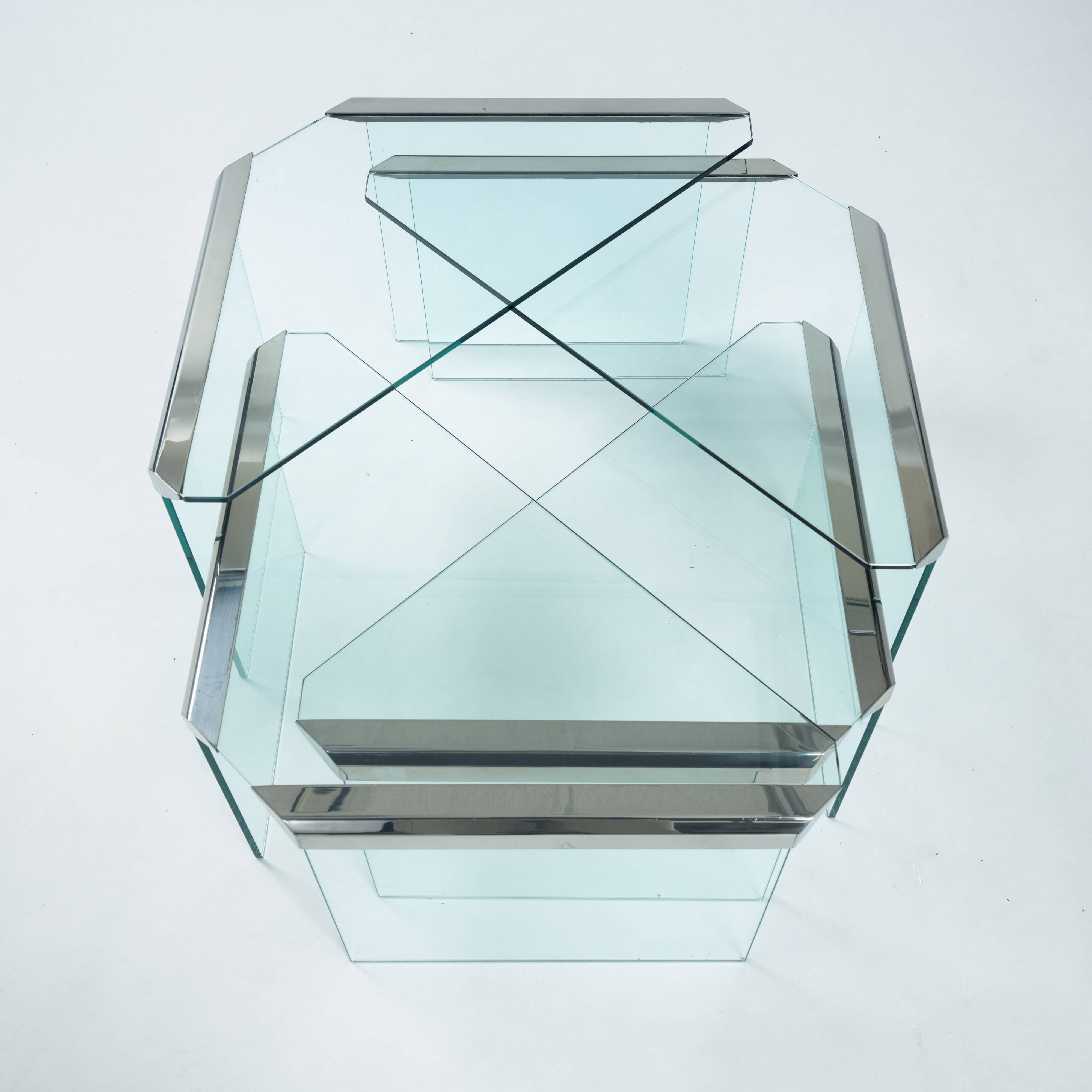 Glass & chrome Nesting Tables by Pierangelo Galotti Radice, Italy, 1970s