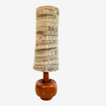 Floor lamp wool lampshade foot ceramic top, France 60s