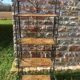Folding bakery shelf, metal and wicker