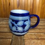 Old BETSCHDORF Tankard Gray Blue Stoneware Vintage Leaves Decor #A603