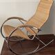 Bauhaus style rocking chair, chrome metal, rattan and beech wood, 1960-70