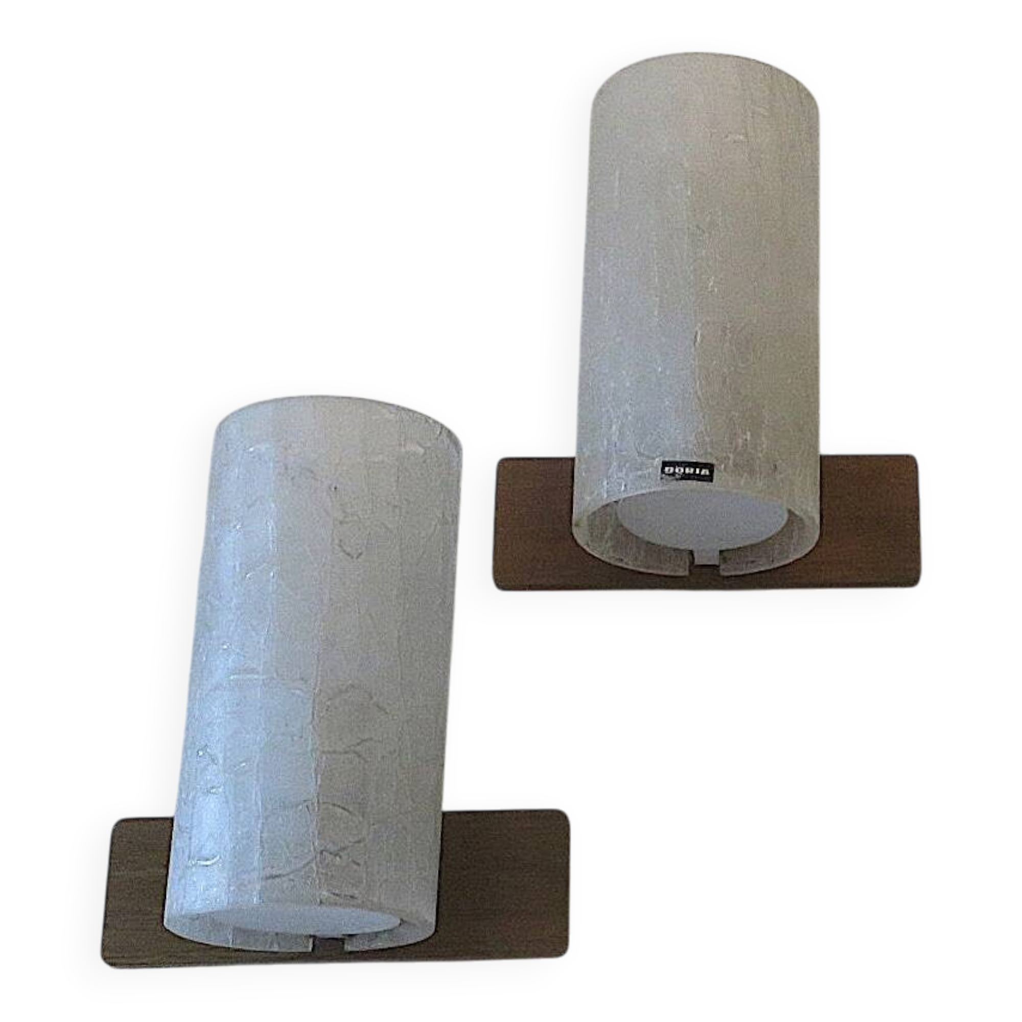 Pair of Doria Leuchten frosted crackled glass and teak wall lights, 1960s