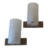 Pair of Doria Leuchten frosted crackled glass and teak wall lights, 1960s