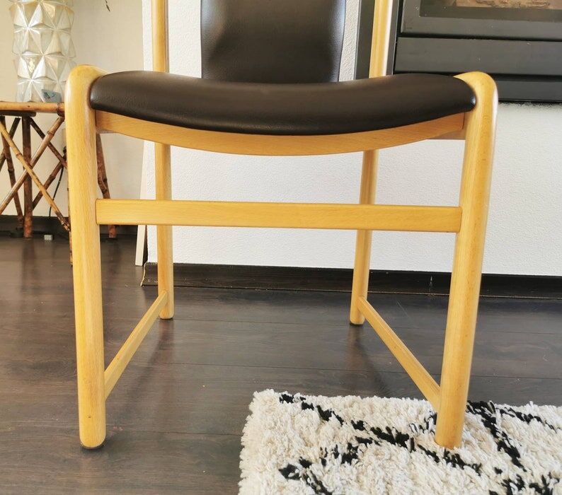 Vintage wooden chair with skai leather seat, 1990