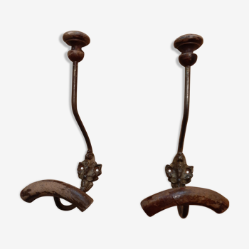 Pair of old wood, metal and bronze wall legs