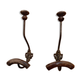 Pair of old wood, metal and bronze wall legs