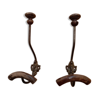 Pair of old wood, metal and bronze wall legs