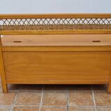 Vintage wooden bench with caning and woven rattan, 1960s-70s.