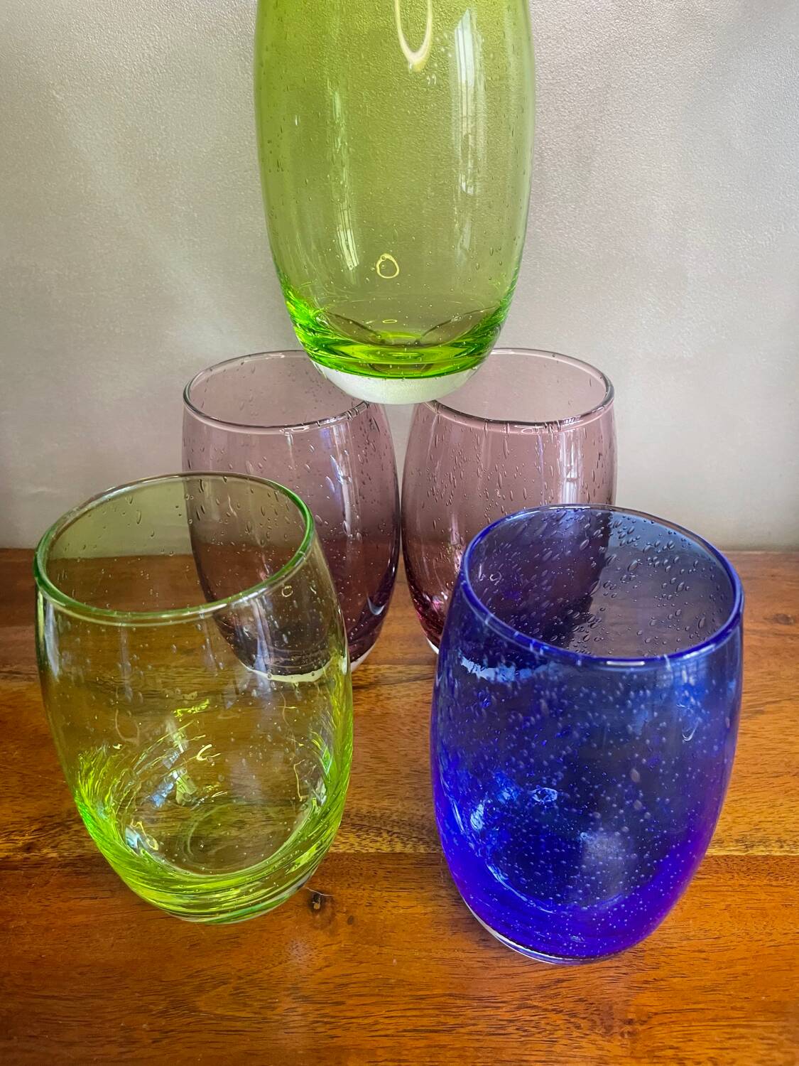 5 coloured bubble glass tumblers