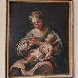 Peinture à l'huile ancienne sur toile, Vierge à l'Enfant, XVIIIe siècle