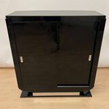 French Art Deco Bar Sideboard in Black Lacquer and Chrome, 1930