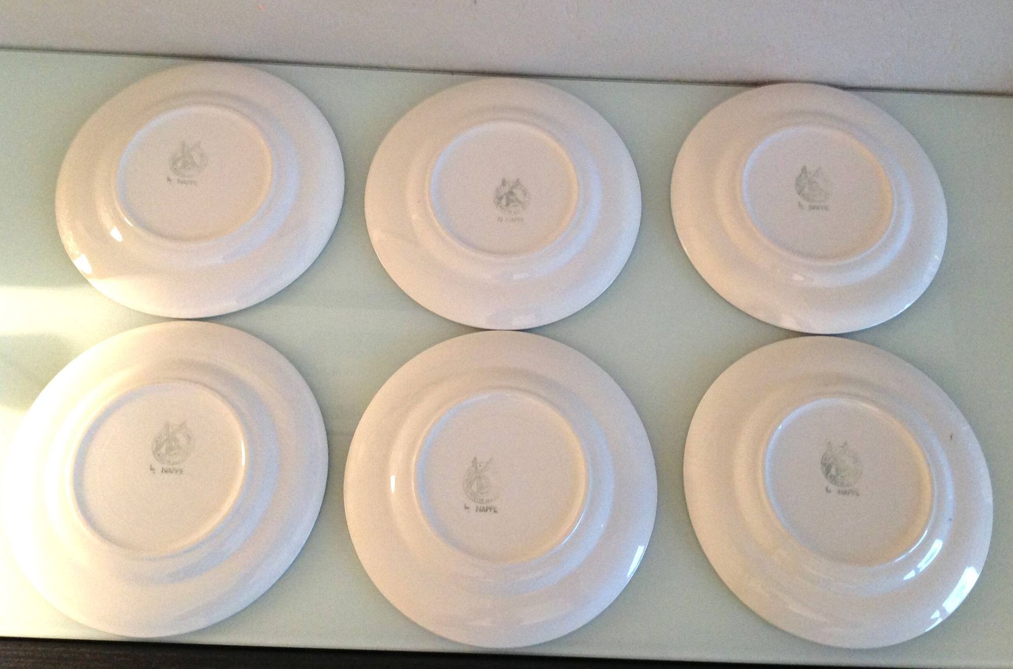 Set of six Moulin des Loups dessert plates, Nappe green model/ 50s-60s
