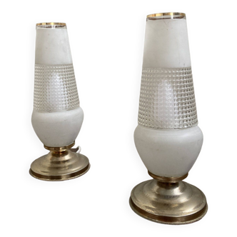 Pair of vintage embossed glass bedside table lamps from the 60s