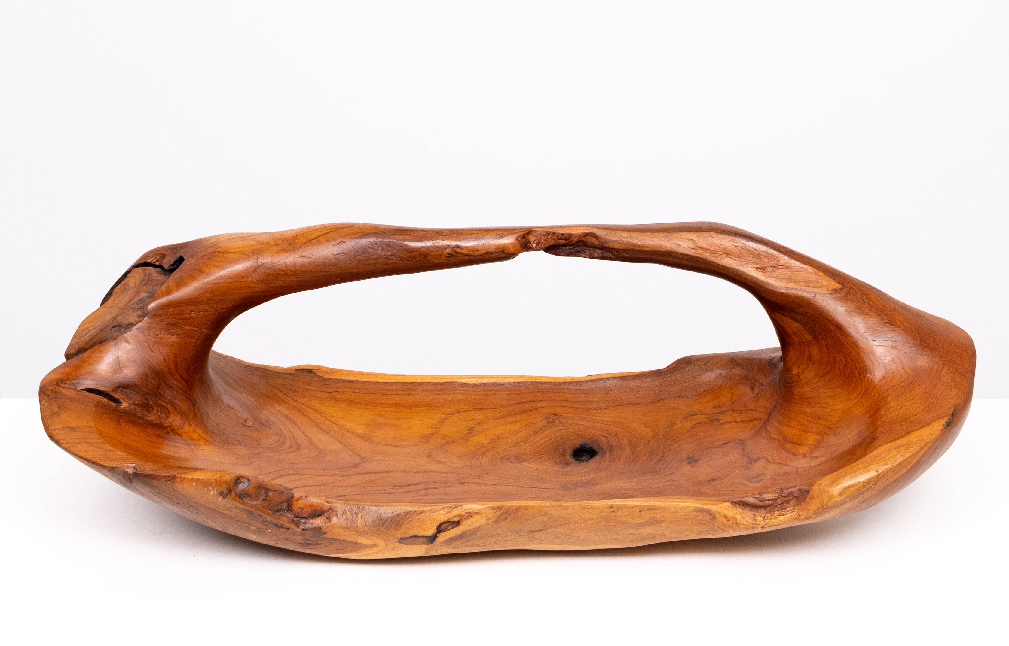 Large Carved Olive Wood Fruit basket 1970s
