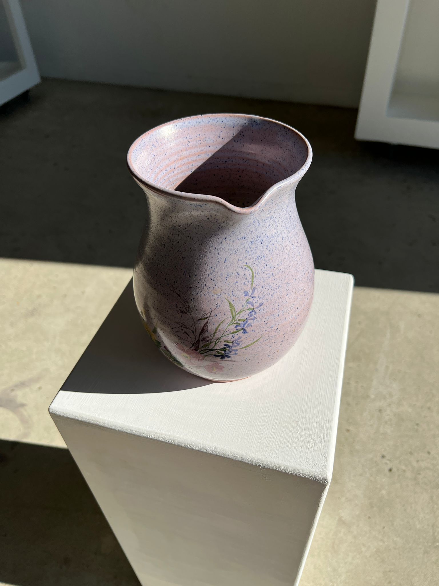 Vintage purple carafe with field flower patterns H:20cm
