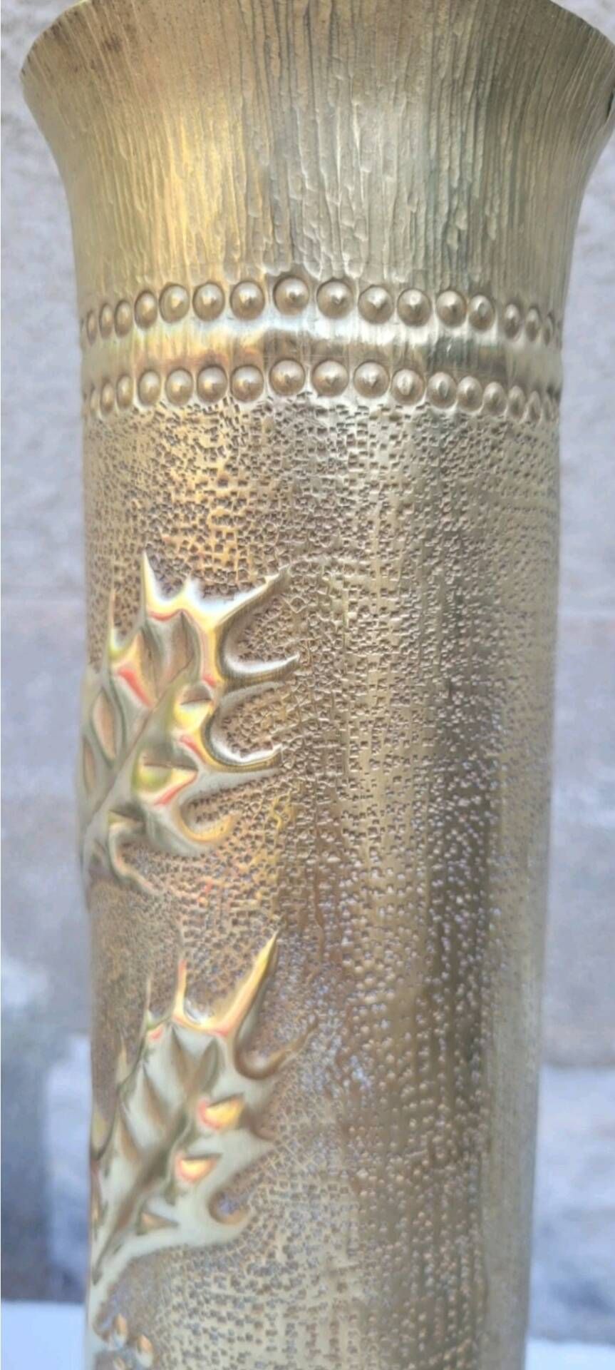 75 shell casing carved - Art of the poilus floral decoration WW1