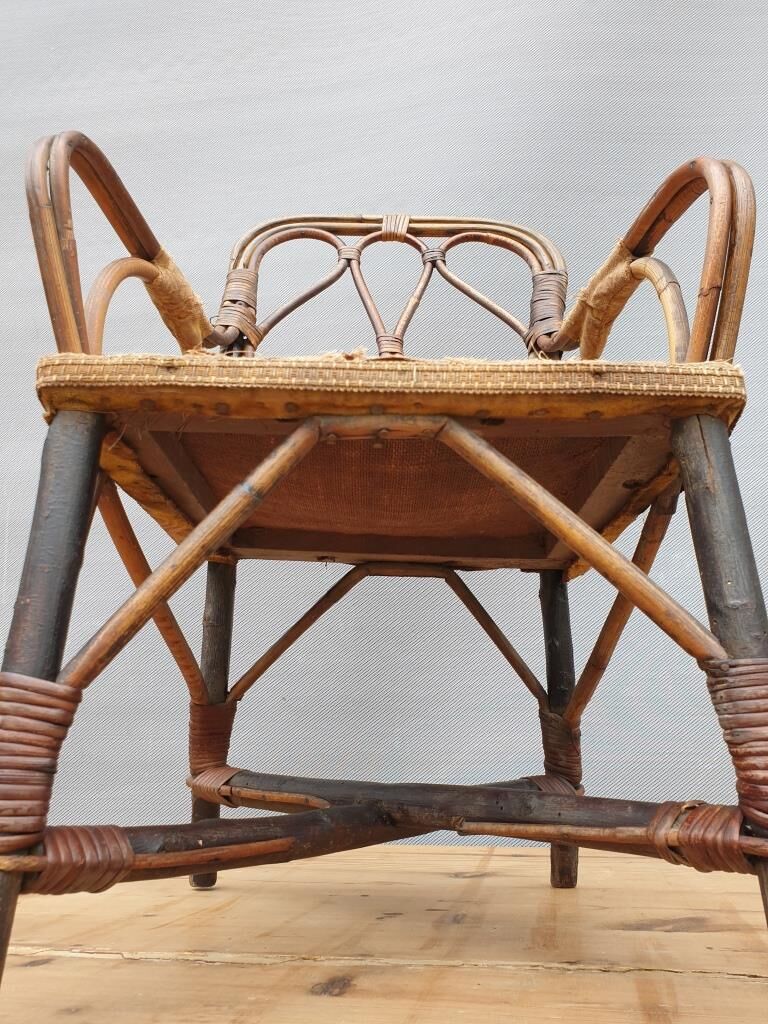 Children's armchair 1890 Chestnut, Rattan and damask velvet