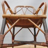 Fauteuil enfant 1890 châtaigner, rotin et velours damassé