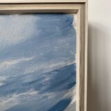 Peinture à l’huile encadrée vintage du milieu du siècle - Tempête de neige