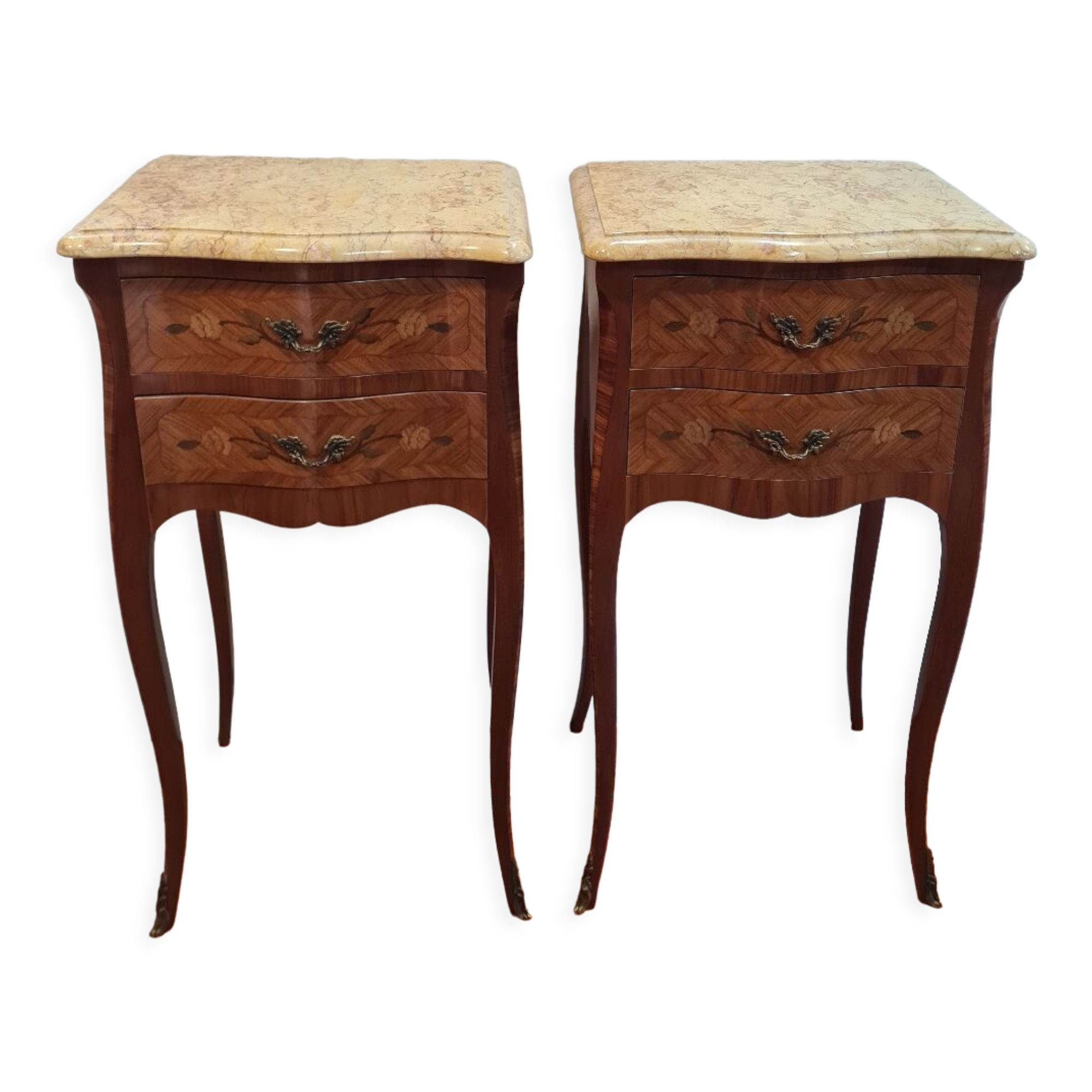 Marquetry bedside tables ( the pair )