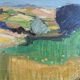 Mid-century modern "the blue tree" vintage expressionist landscape swedish oil painting