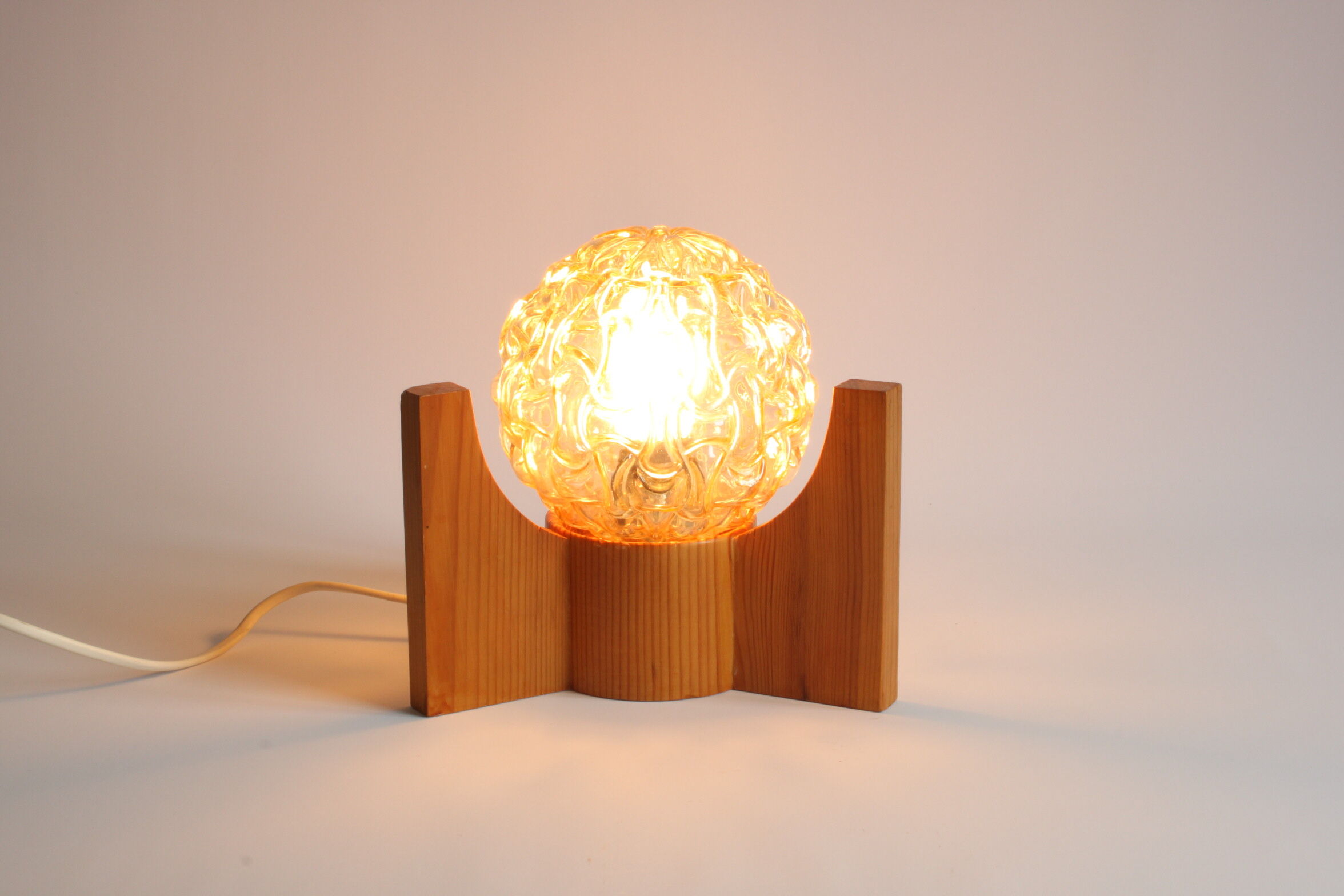 Textured glass ball space age lamp wooden table lamp, 1970s