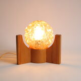 Textured glass ball space age lamp wooden table lamp, 1970s