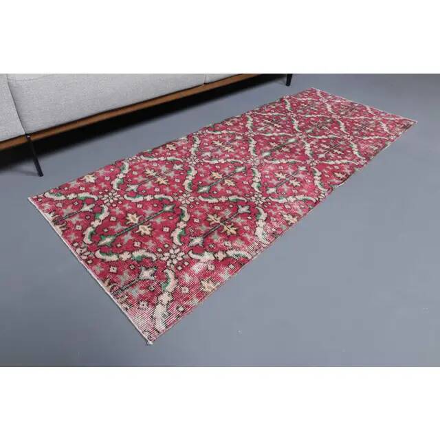 Vintage Turkish Oushak Handmade Wool Cotton Pink Runner 76x200