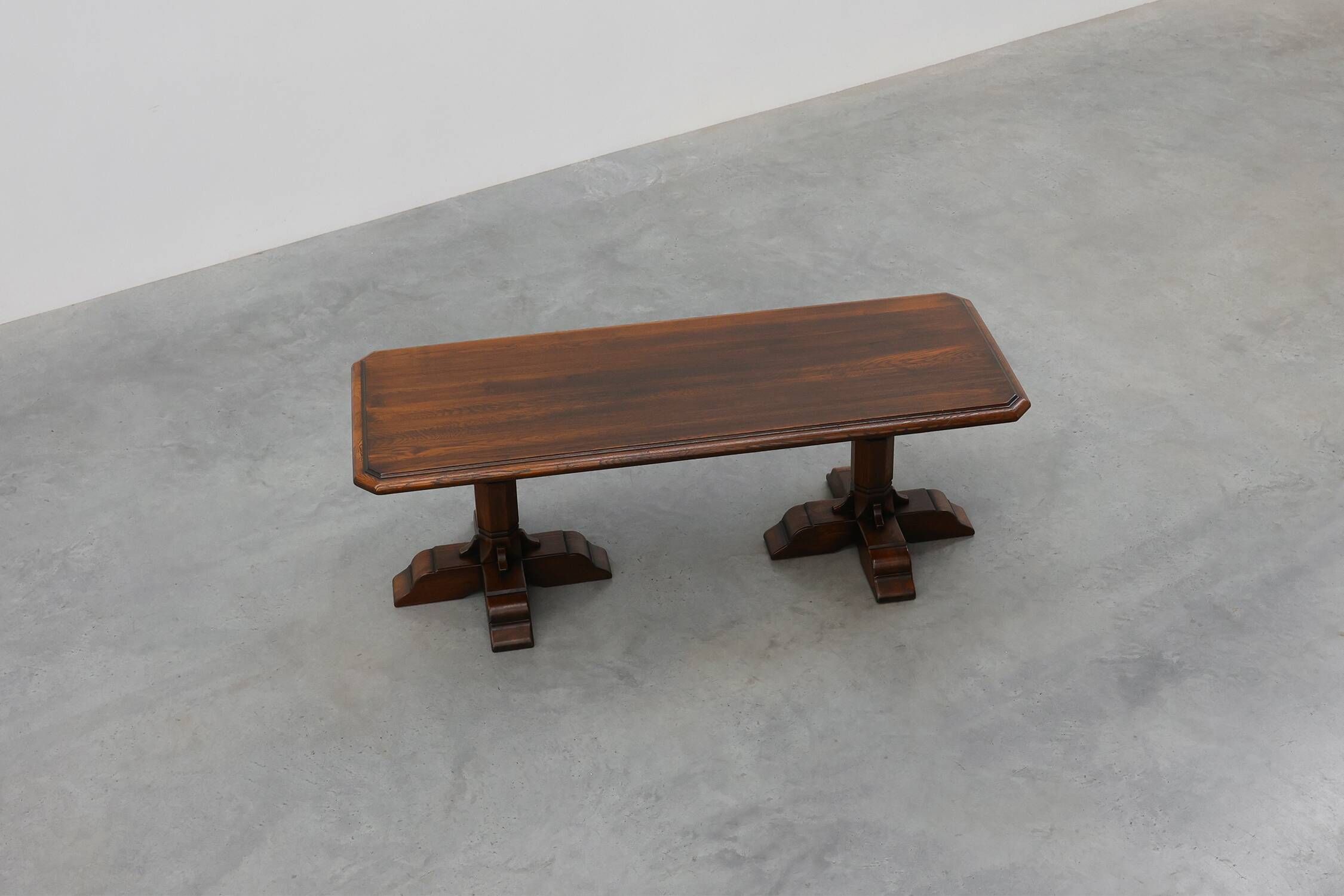 French Refectory Style Oak Dining Table with Turned Double Pedestal Base, 2
