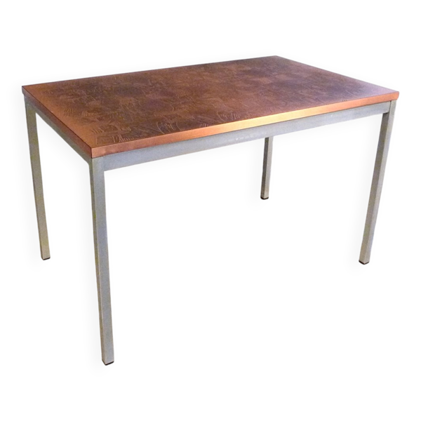 Table d'appoint en cuivre avec relief abstrait d'Opal Möbel, Allemagne de l'Ouest, années 1960.
