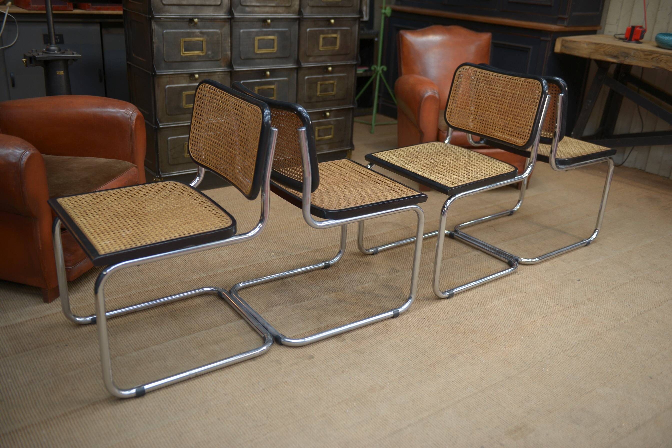 Set of 6 model b32 cesca marcel breuer chairs, italy 1970s