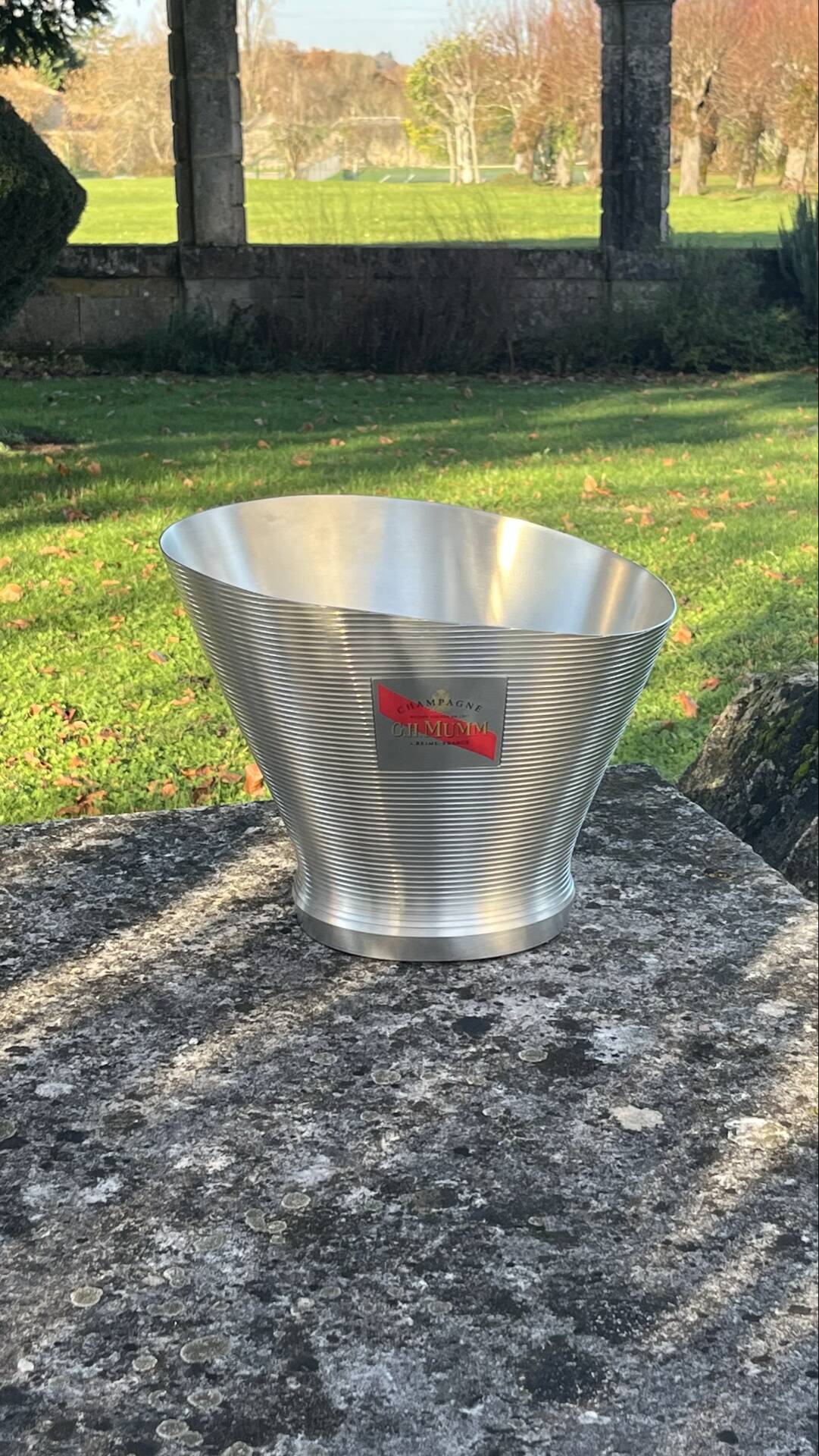 Mumm champagne bucket, vintage pewter vasque