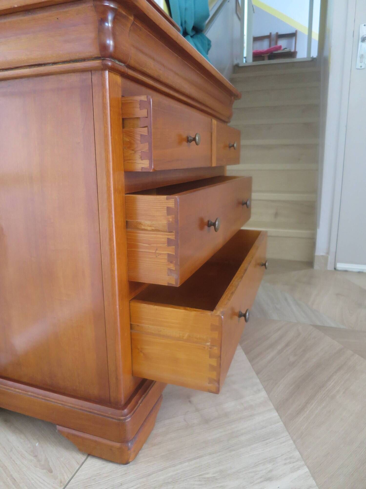 Vintage commode secretary dressing table sliding top 7 drawers cherry wood