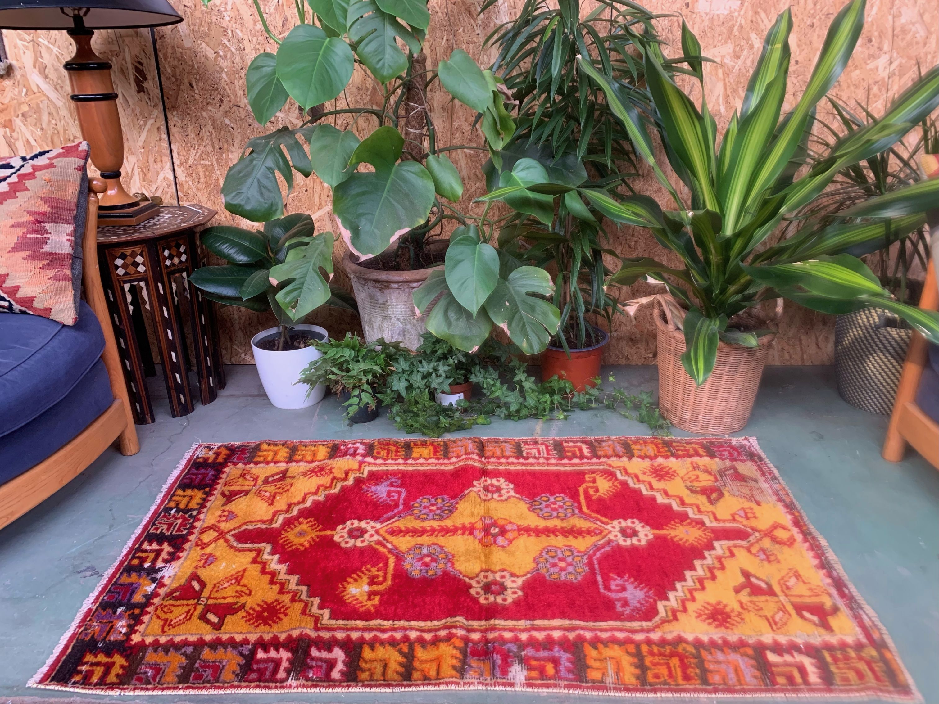 Turkish oushak rug 140x77 cm vintage carpet