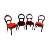lot of 4 chairs Castle Chippendale, Louis XV late 1800s red velvet