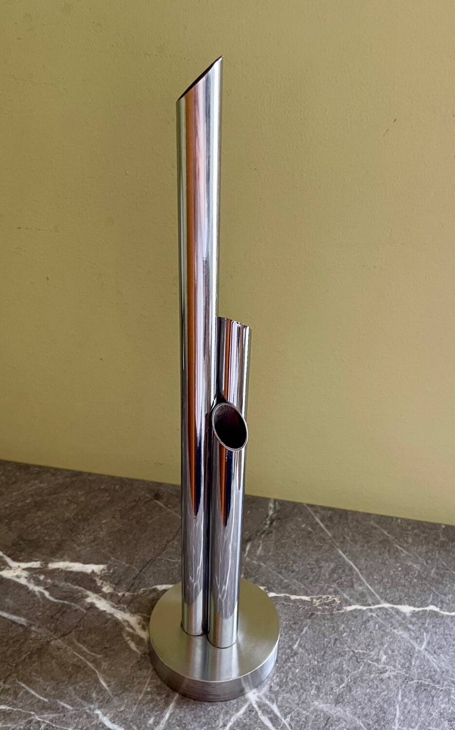 Organ vase with 3 chrome metal soliflores from the 70s