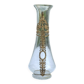 Ancien vase Napoléon III en verre et laiton doré
