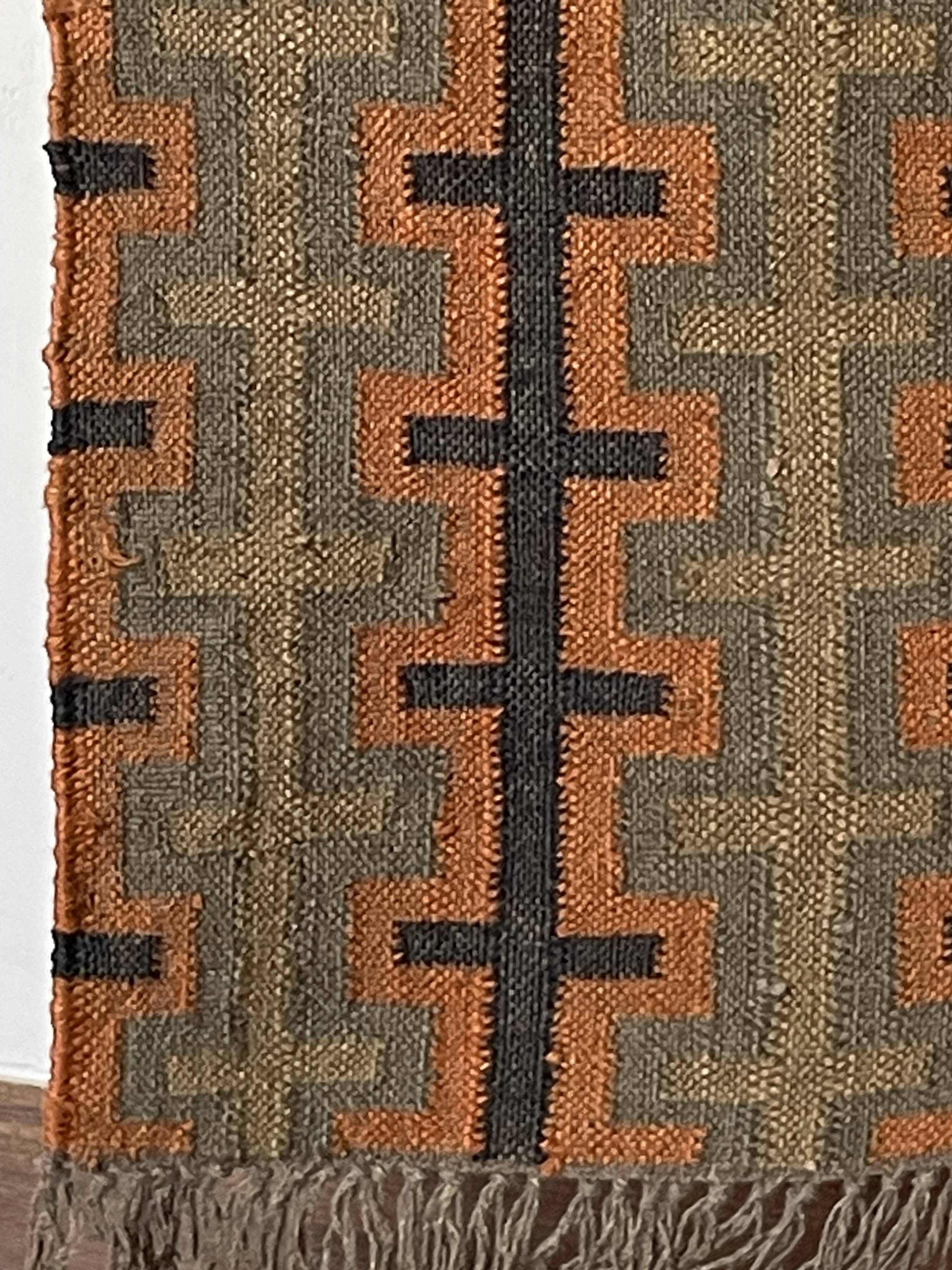 2x6 Ft - Tapis Kilim en jute et laine fait main d'occasion, tapis traditionnel indien.